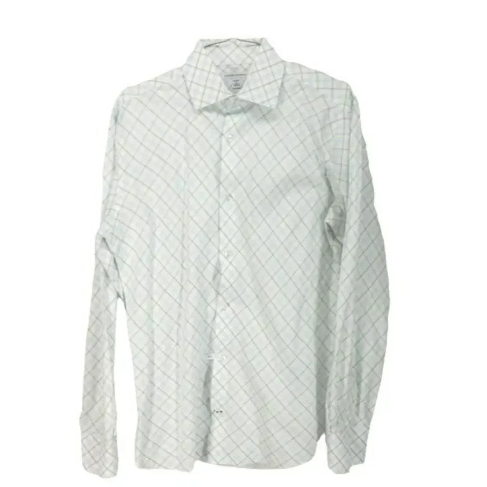Banana Republic Men's White Plaid Lattice Design Dress Business Shirt Size Large